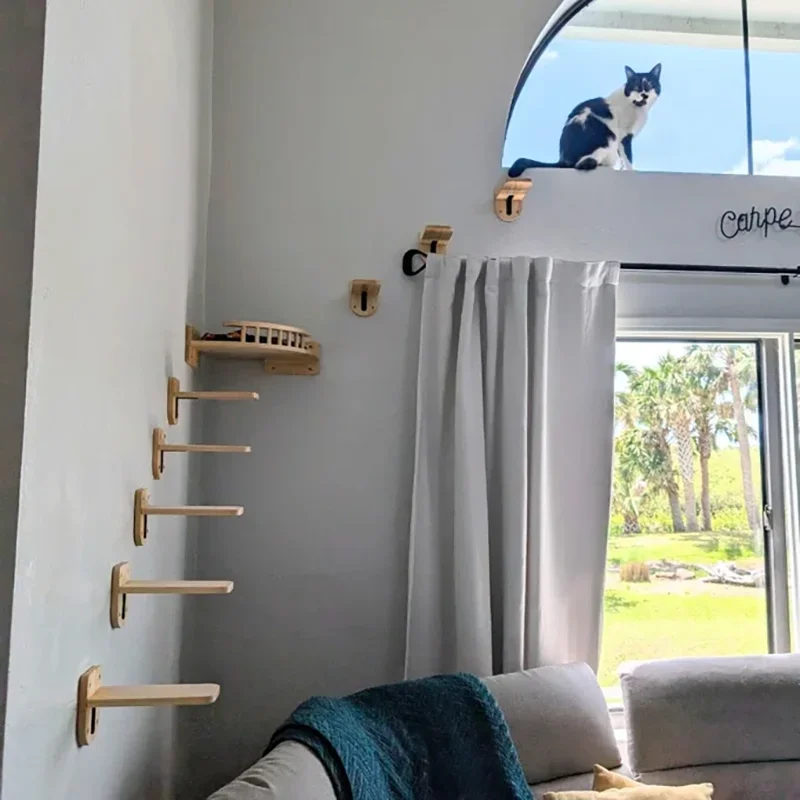 Balda de pared para gatos con plataforma de salto – Estante rincón para trepar y dormir - imagen 3
