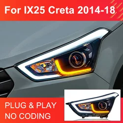 1 Pair LED Headlight Assembly for Hyundai IX25 Creta 2014-2018 Headlights Plug and Play with LED DRL Dynamic Turning Head Lamps