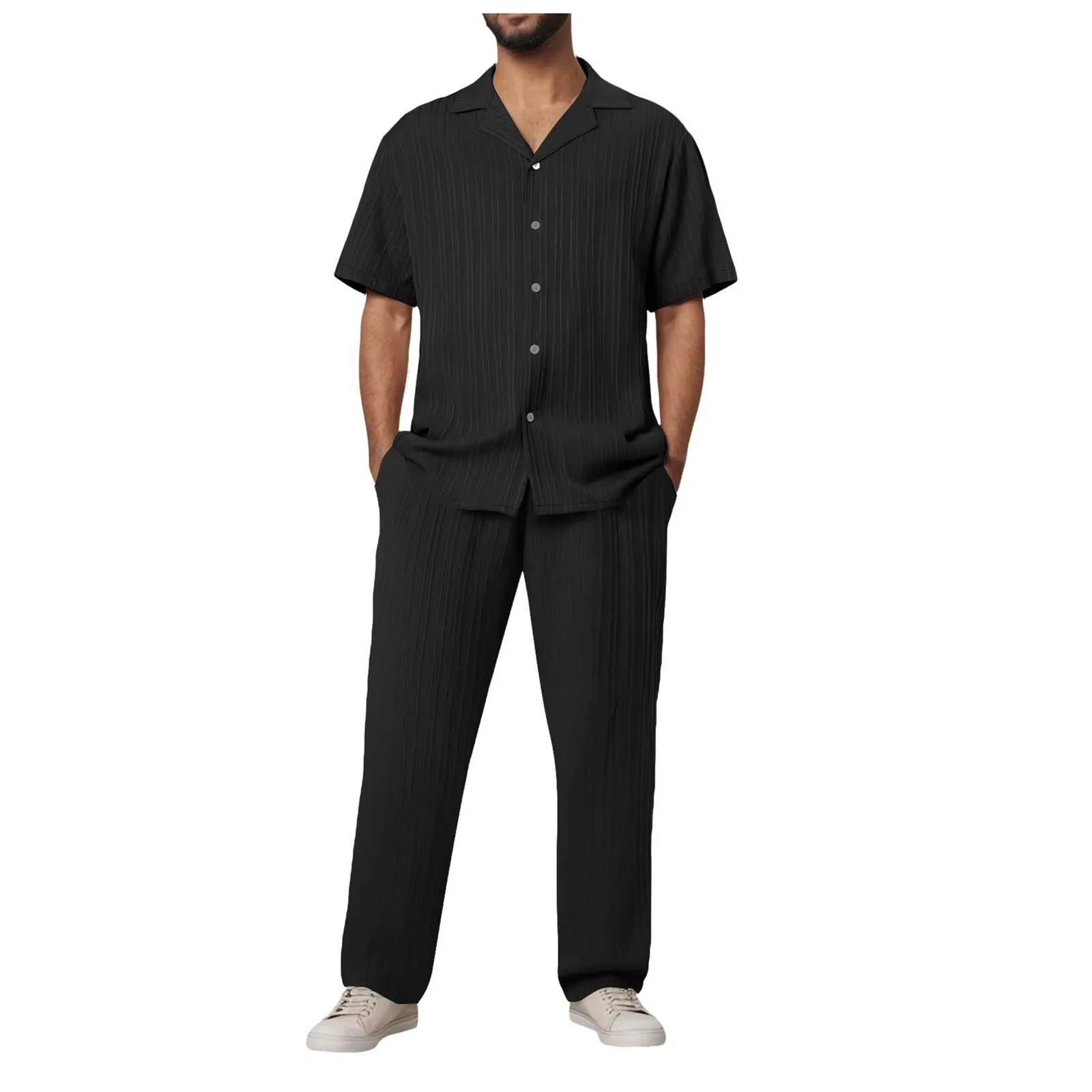 

Mens Tuxedo Suit Men's 2 Piece Vertical Textured Outfits Summer Casual Button Down Shirts And Pants Matching Sets Mens Tux Slim