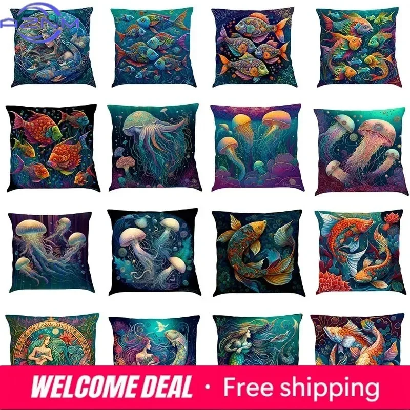 Housse de coussin de luxe pour la maison, la voiture, le salon, les canapés, coussins sur le thème de la vie marine