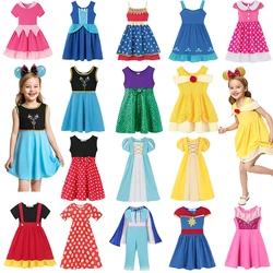 21 Styles Summer Cotton Girls Dress Cosplay Mermaid Dress Moana Elena Elsa Cinderella Snow White Princess Mickey Holiday Dress 2