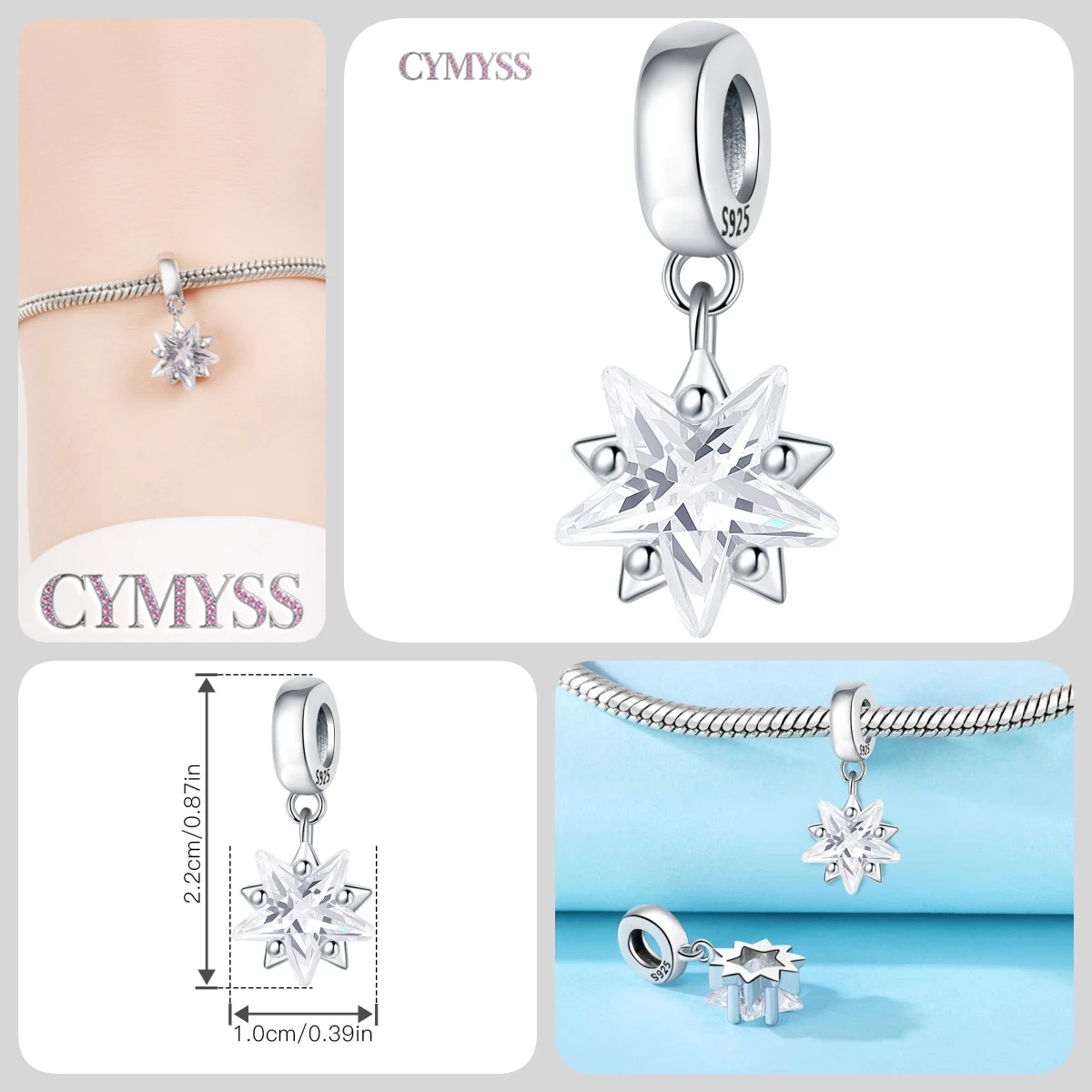 925 Sterling Silber Stern Niedlicher Mond Schlafmützen-Anhänger Charms Passend für Halskette Armband DIY Schmuck Perfektes Party-Geschenk-Accessoire – Detail 10