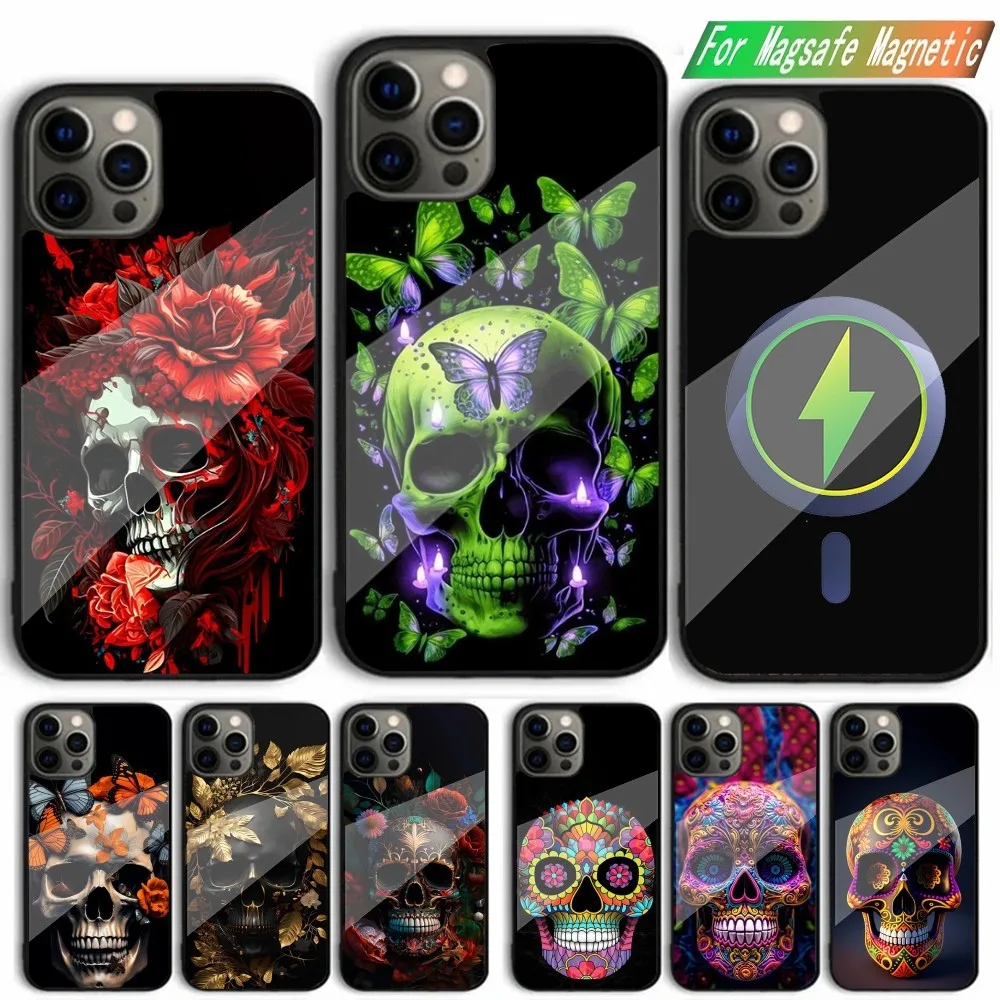 Mexican Catrina Skull Phone Case For iPhone 15,14,13,12,11,Plus,Pro,Max Mini Magsafe Magnetic Wireless Charging