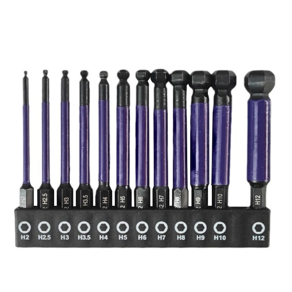 

12Pcs Ball End Hex Screwdriver Bit Set 75mm Ball Head Screwdriver Bit 1/4In Magentic Screw Driver With Holder Hand Tools