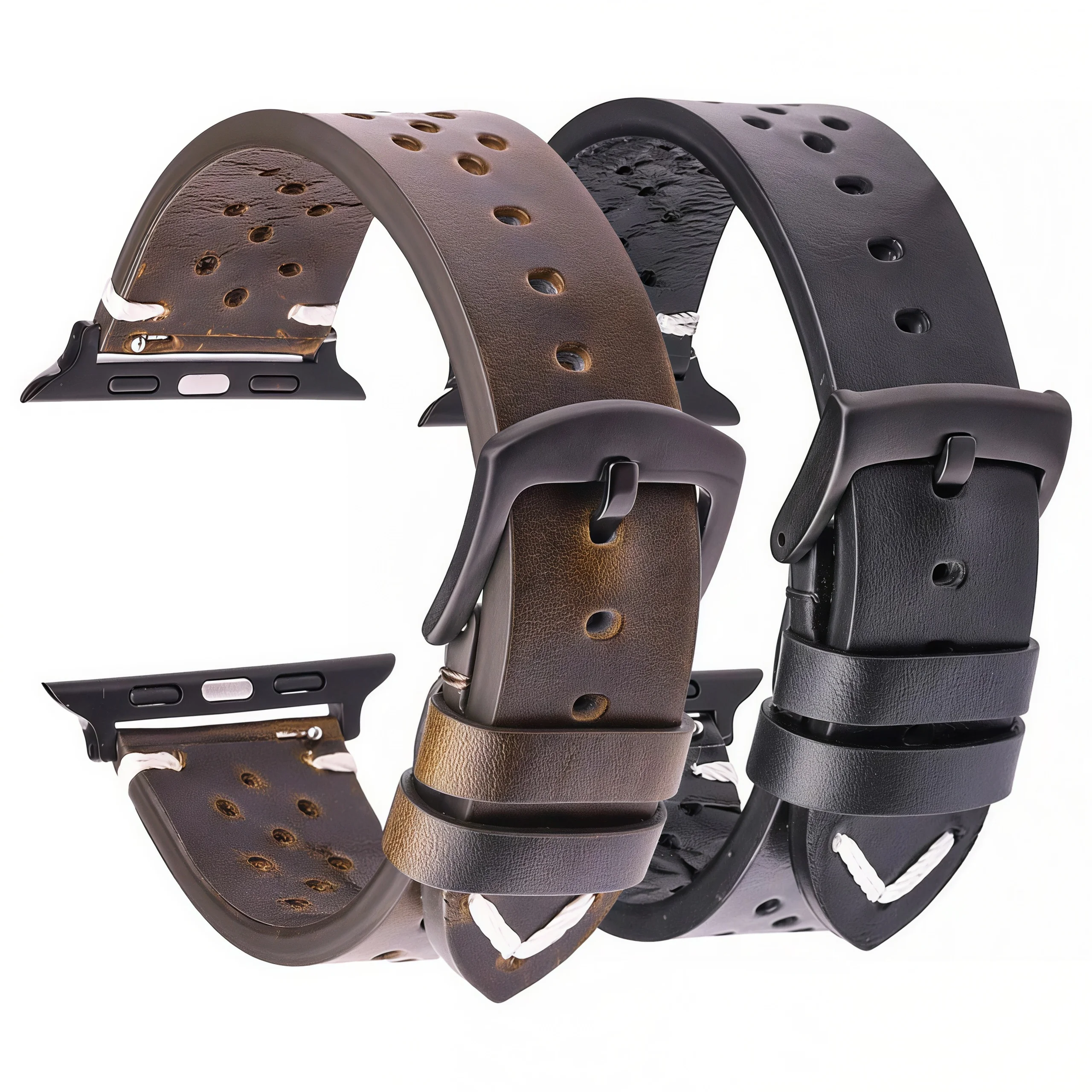 

Breathable Genuine Leather Band for Apple Watch Series 9 8 7 SE 6 5 Ultra 2 49mm 45mm 41mm 44mm 40mm Perforated Strap iWatch
