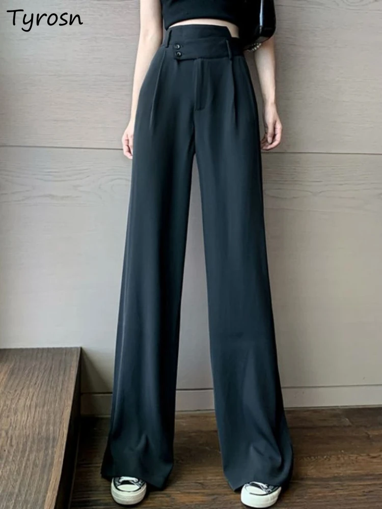 

Pants Women Elegant Leisure Simple Loose Comfortable Ladies Classic Streetwear All-match Pleated Ulzzang Asymmetrical Design New