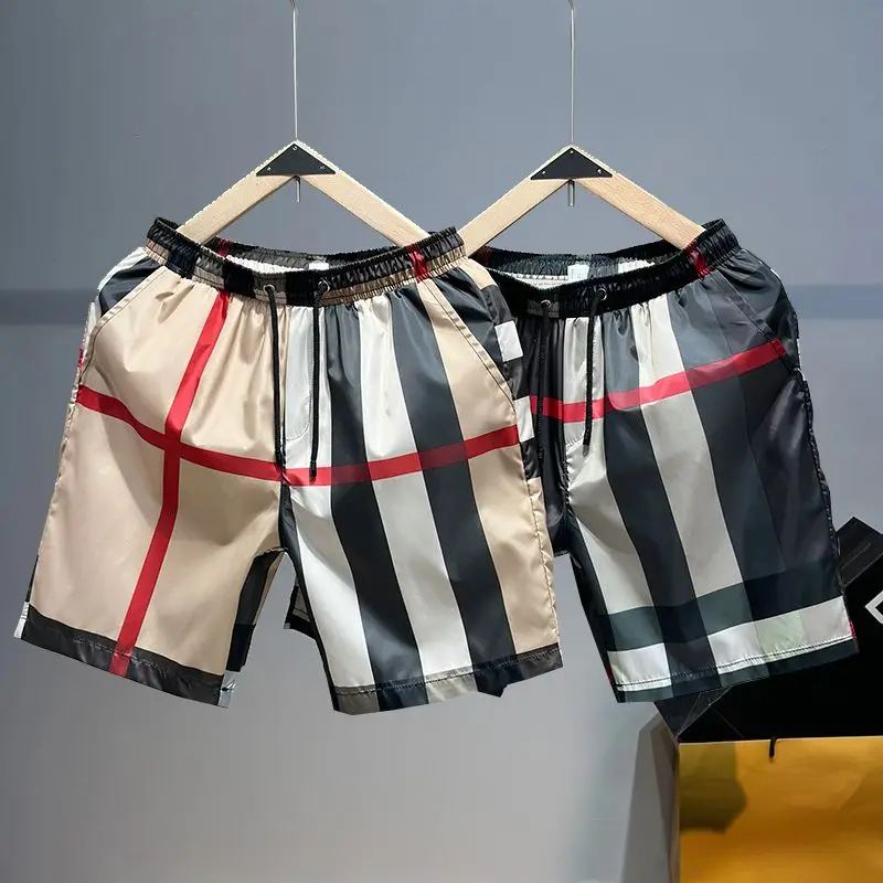 Plaid summer new shorts men's thin printed beach pants trendy casual same beach pants five-point pants