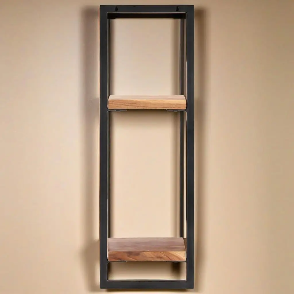 

2-Pack Acacia Wood and Steel Wall Shelves 9.8''x9.8''x29.5'' - Stylish Storage Solution