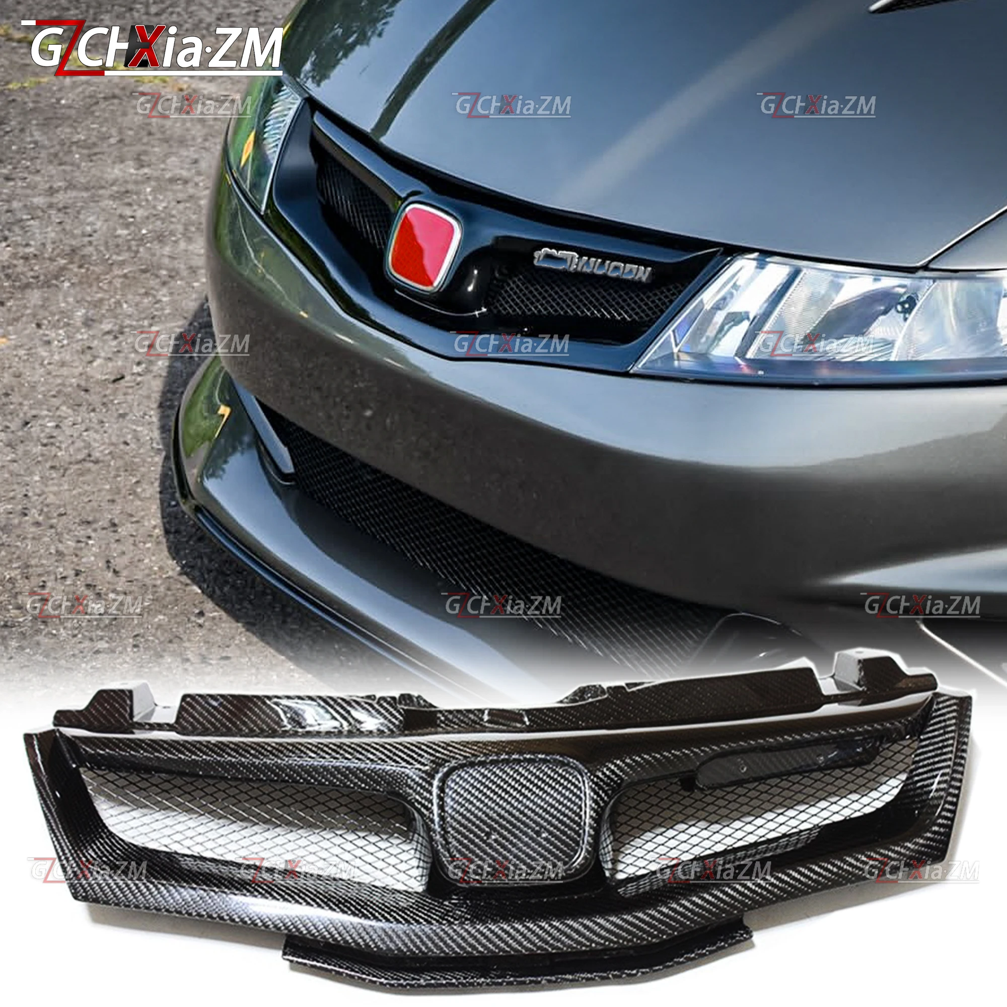 

For 2006-2012 Honda Civic FN2 TYPE R True Carbon Fiber Shining Black Front Grille Mugen Style Automotive Grille