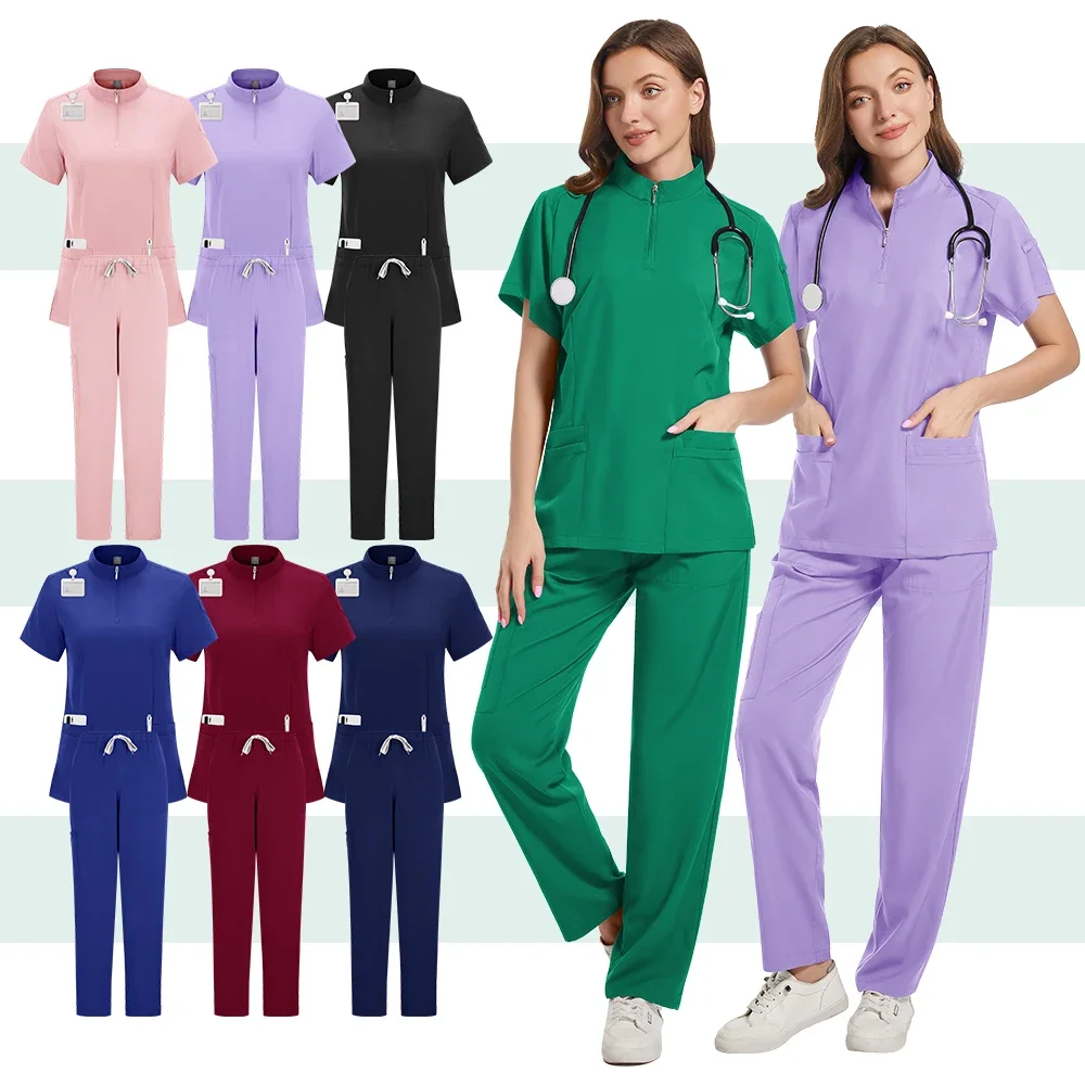 

Pet grooming high-quality scrub set spa for men and women zipper collar dentist nurse work clothes medical uniform top and pants