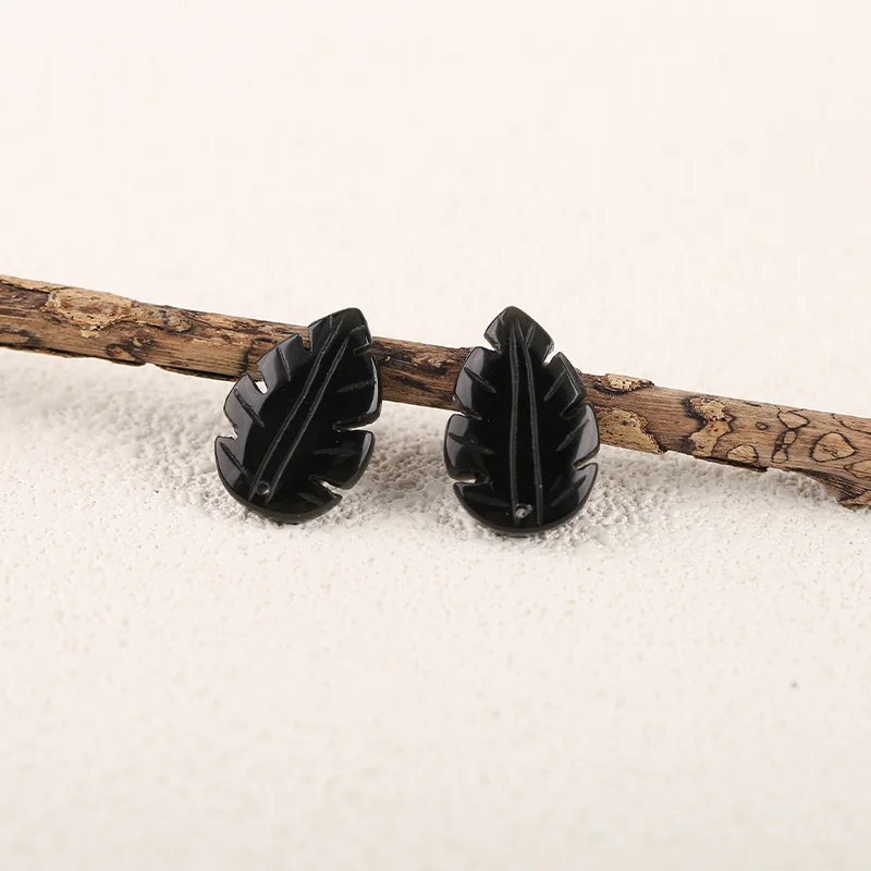 

Handmade Jewelry Obsidian Stone Carved Leaf Earring Bead,Natural Stone Earrings Accessories For Women 22x14x2mm 3.9g