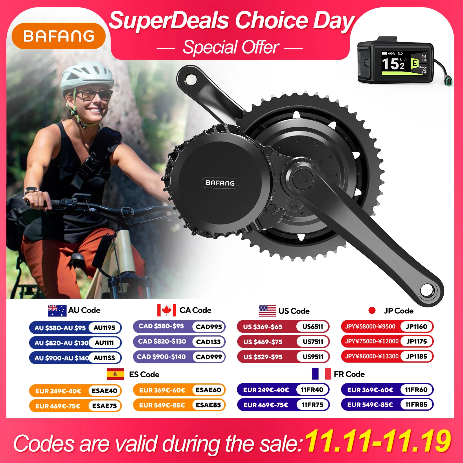 

Bafang 48 В 52 В 1000 Вт CAN Motor BBSHD Комплект для переоборудования электровелосипеда Двигатель среднего привода для электрического велосипеда BBS03 M615 MM G320.1000.C