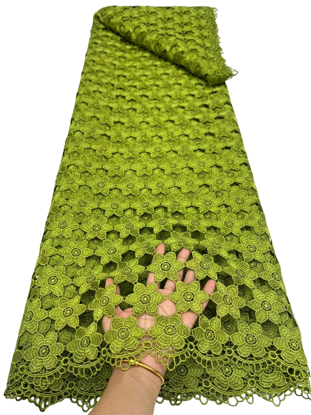 

African Nigerian 2026 High-Quality Hollow Out Lace Fabric Embroidery Tulle Guipure Water-Soluble 5 Yards For Wedding Dresses