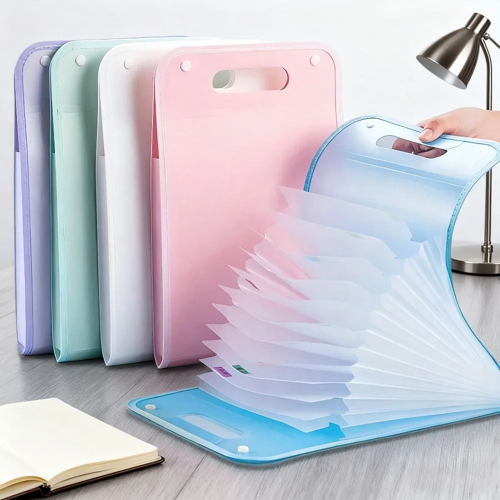 

A4 Macaron Vertical Binding File Bag 13 Cell Portable Organizer for Student Test Papers Office School Supplies