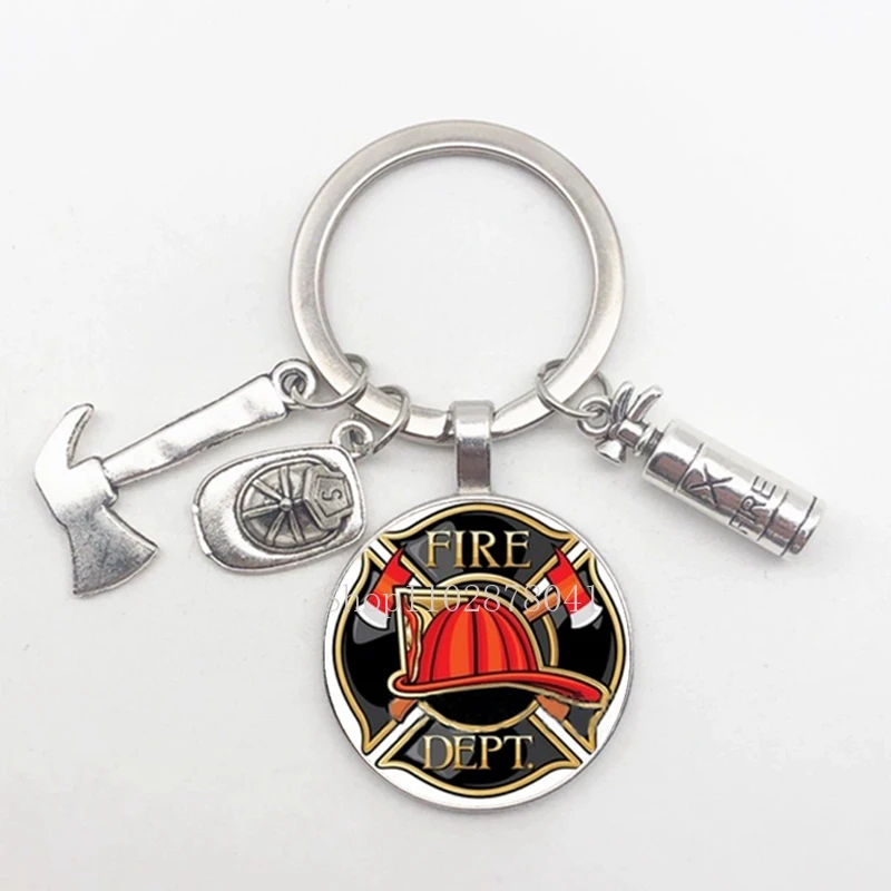 Hot Selling Popular Jewelry Dome Glass Zinc Alloy Keychain Firefighter Cool Exquisite Classic Gift