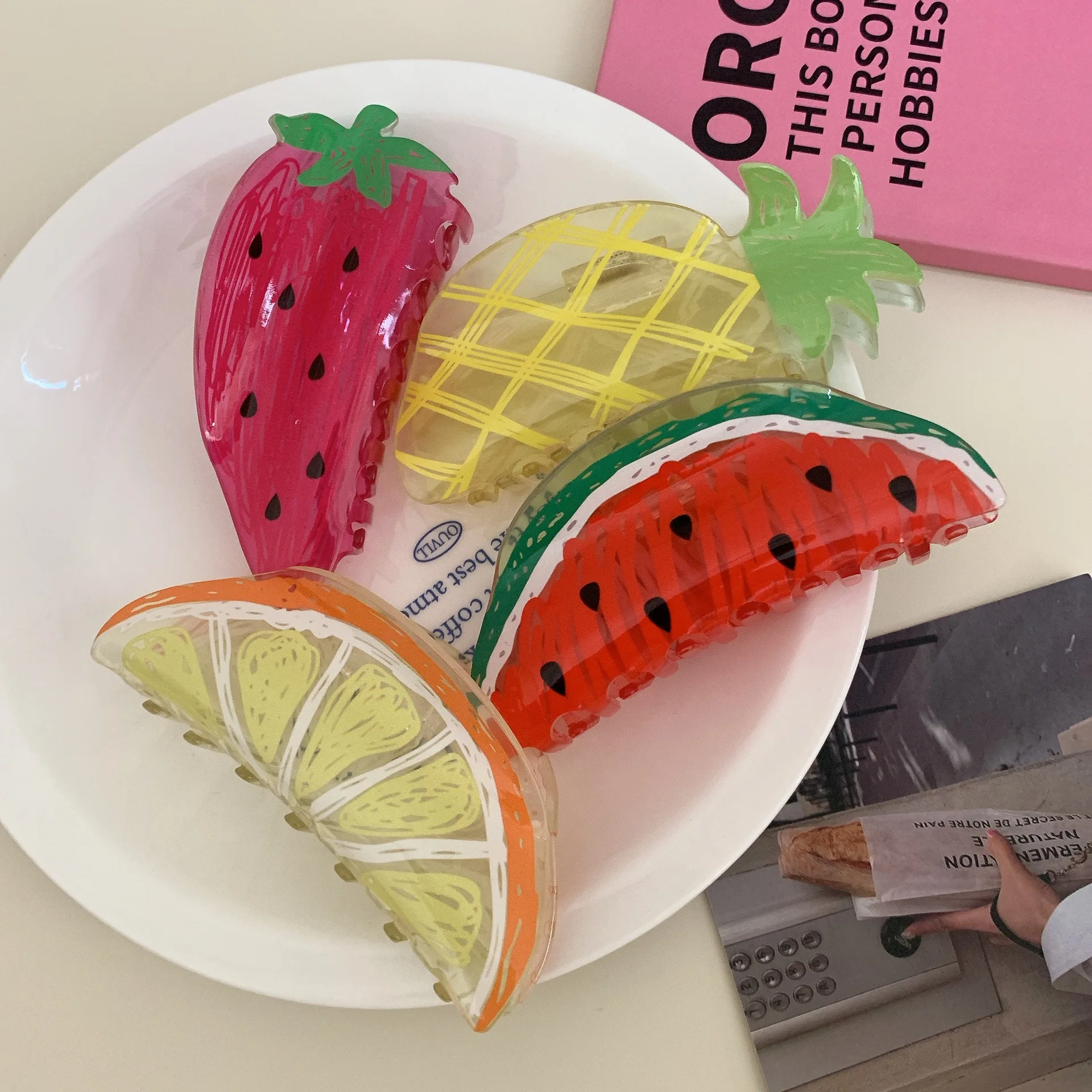 

New Summer Watermelon Strawberry Pineapple Fruits Large Hair Claw Women Cute Acrylic Hair Clip Hairpin Girls Hair Accessories