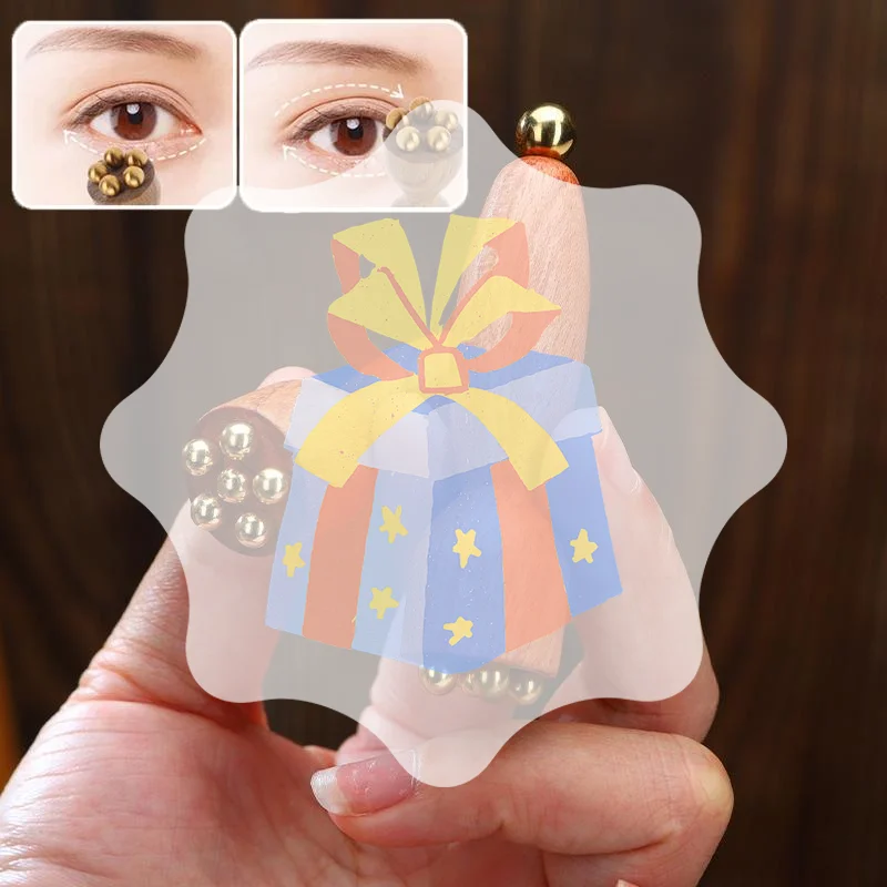 

Lotus Seedpod Beauty Professional Brass & Rosewood Facial Gua Sha Tool Eye Relaxation Spot Meridians Acupoint Massage Handheld