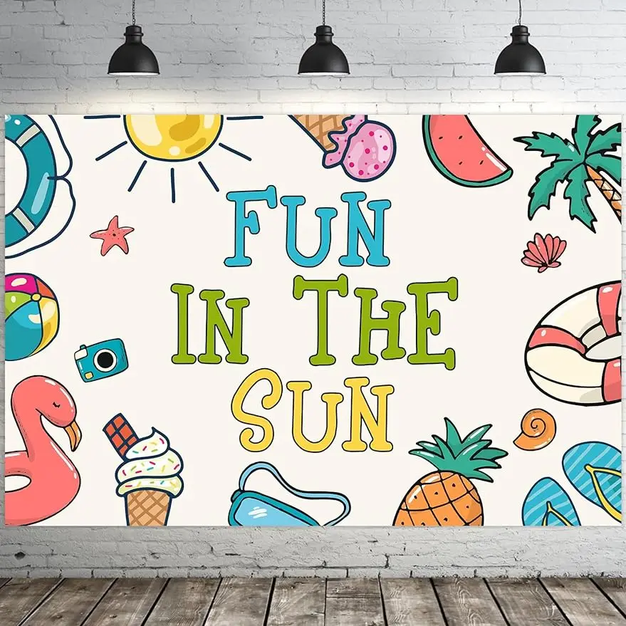 

SURPRISE-Summer Fun in the Sun Party Decorations, Hawaiian Beach Pool, Birthday Party Backdrop, Party Supplies