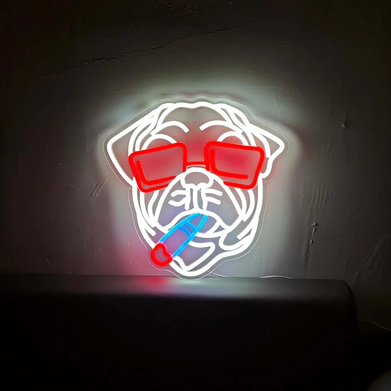 التدخين البلدغ النيون فنش الكلب LED ضوء النيون USB بالطاقة لمتجر الحيوانات الأليفة رجل كهف لعبة غرفة بار حفلة عيد ميلاد غرفة ديكور #3