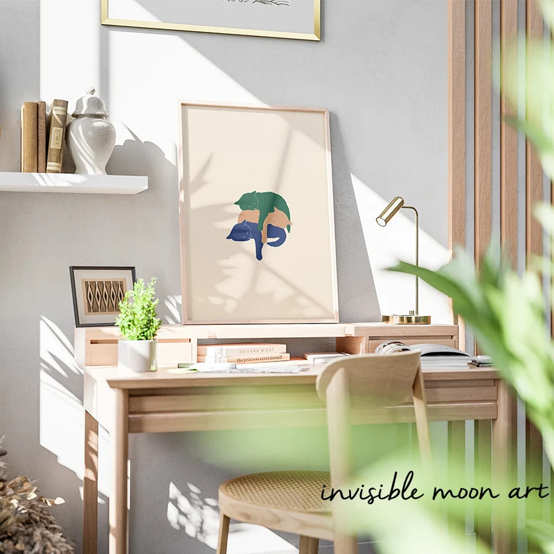 Cute Cat Illustration Cat Fruit Bowl Cat Line Sleepy Kitties Art Poster Canvas Painting Wall Prints Picture Room Home Decor