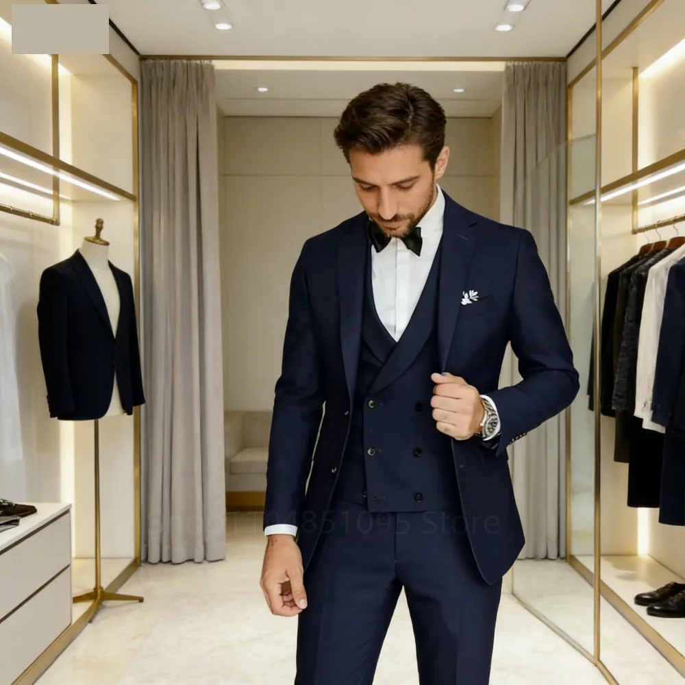 

Customizable Men's White Terno Three-Piece Suit with Cream Lapel Jacket Pants Vest Set with Chest Buckle Adjustment