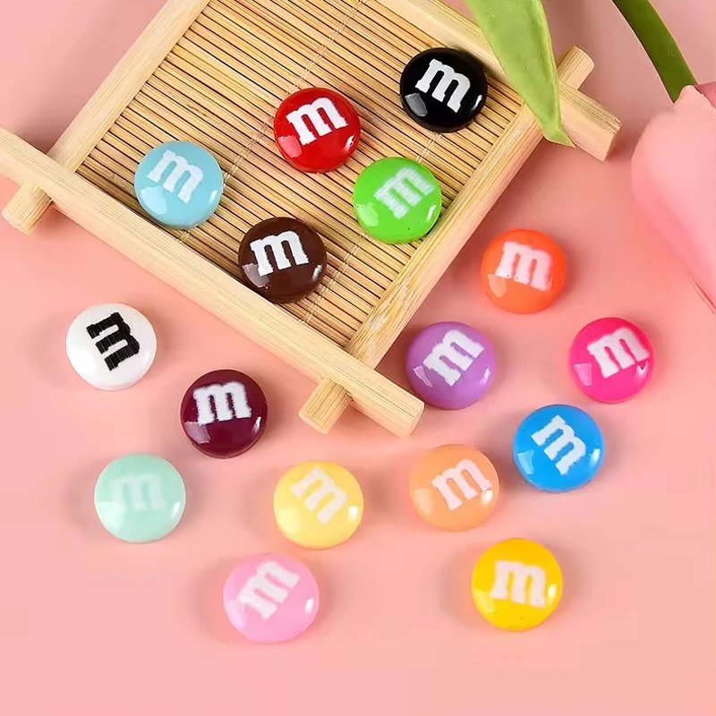 20pcs Resin Candy Chocolate Beads M Beans Flatback Cabochon Applique Figurines Ornament Jewelry Making Hairwear Accessorie