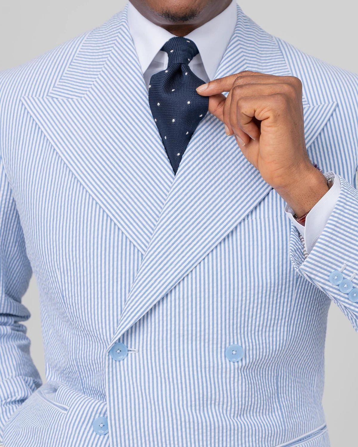 Light Blue Men's Suits Tailored 2 Pieces Blazer Pants Wide Lapel Double Breasted Pinstripes Modern Wedding Customized Plus Size