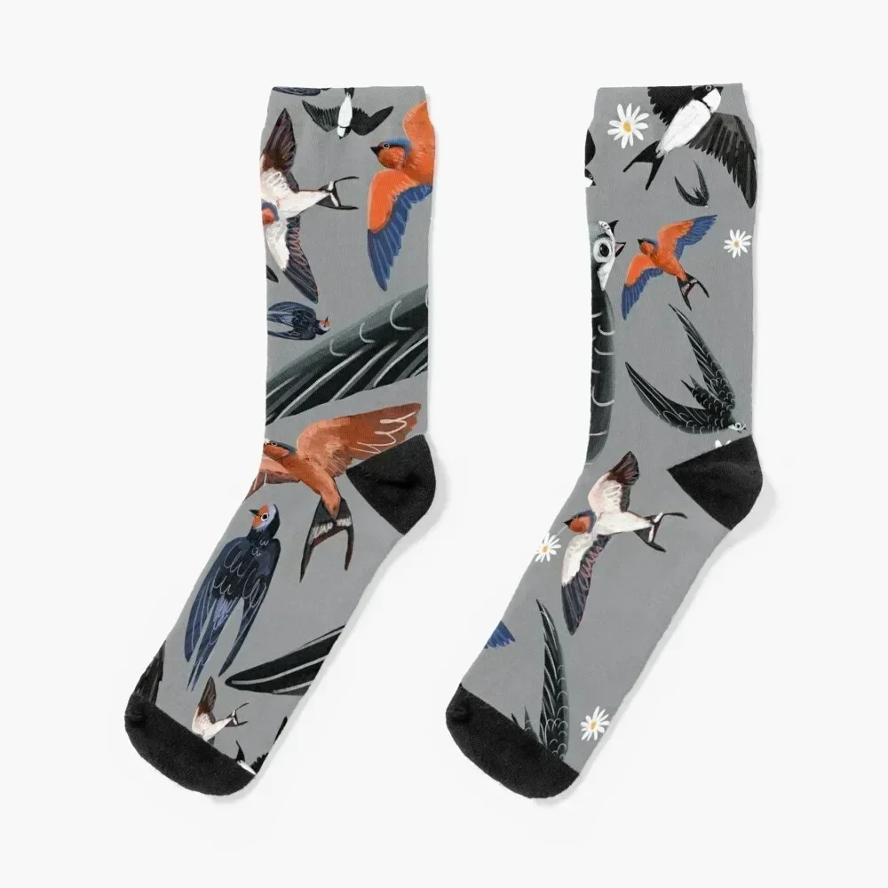 

Swallows and swift pattern Ultimate grey version Socks cute gift kawaii hiking Boy Child Socks Women's