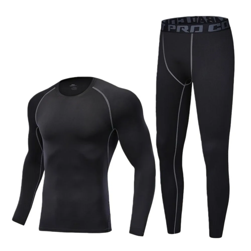 2PCS Set Quick-drying Men's Ski Thermal Underwear Elastic Soft Fleece Fitness Suit Comfortable Tight-fitting Tops Pants Set