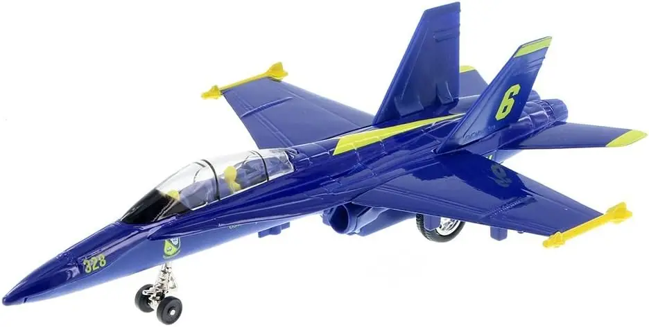 

Blue Angels F/A-18 Super Hornet Die Cast Metal Fighter Jet Toy with Pullback Action, 9 Inch Model