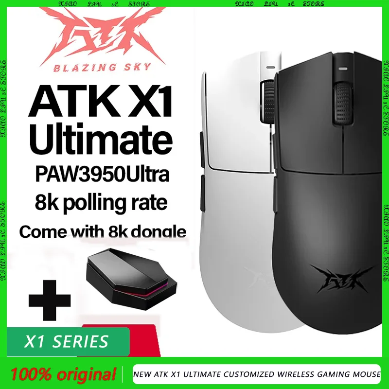 NEW ATK X1 Ultimate customized Wireless Gaming Mouse PAW3950Ultra 8k Polling Rate 2.4g 0.3ms 500mah 750IPS 42000DPI laptop PC