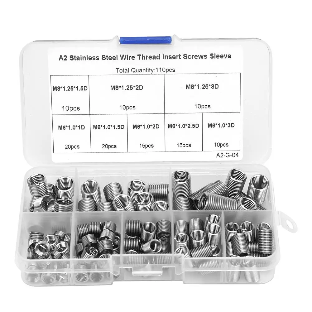 110PCS M6-M8 Stainless Steel Thread Repair Inserts Kit - Threaded Bushings & Fasteners