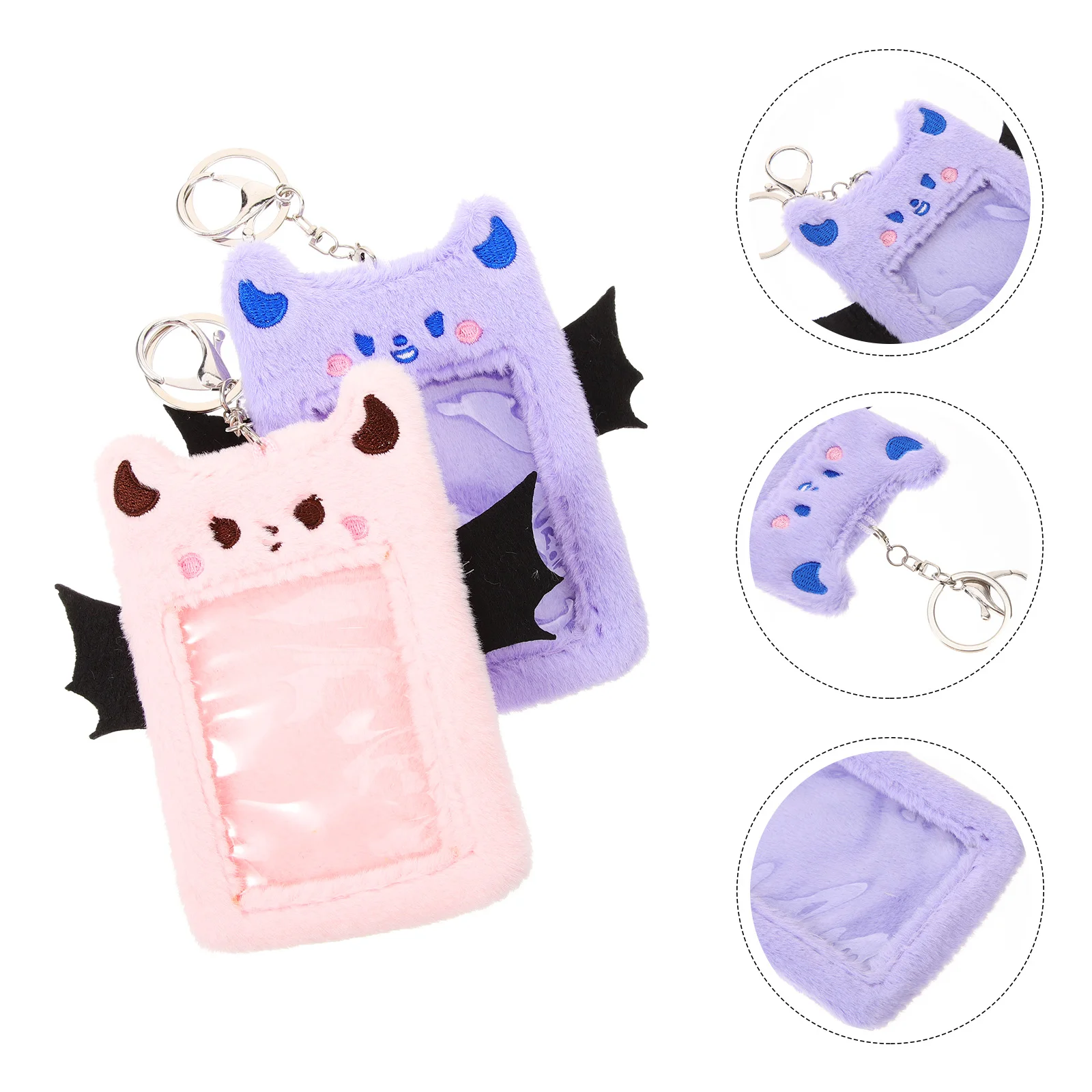 

2 Pcs Badge Plush Card Holder Girl Key Fob Photocard Alloy Keychain Cover