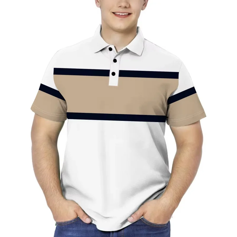 

3D Printed Colorful Geometry Polo Shirt For Men Stripe Splicing Pattern Tees Summer Street Loose Short Sleeve Top Lapel T-Shirts
