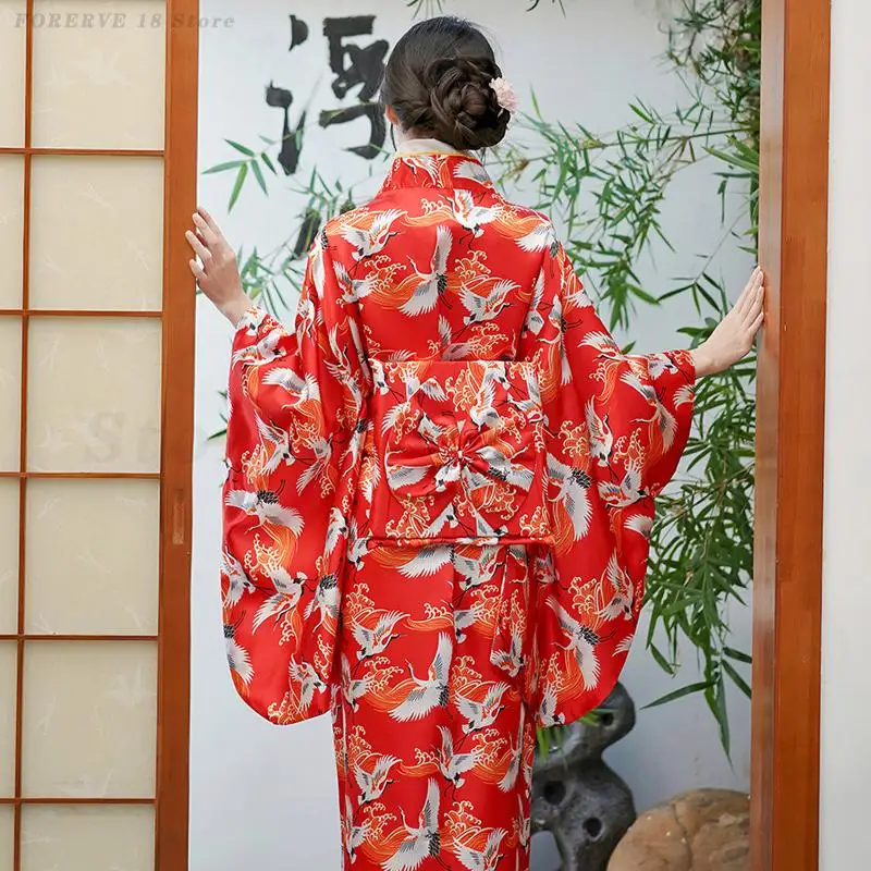 Vintage Female Elegant Japanese Kimono Traditional National Kimonos Gown  Print Flower Sexy Yukata with Obi Evening Party Dress - AliExpress 200000532