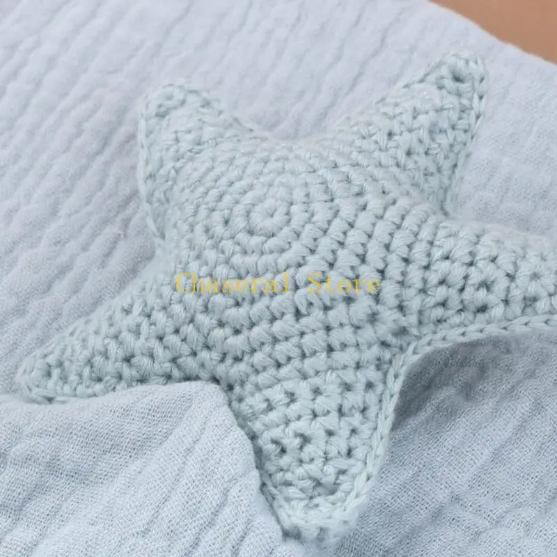 E7CE Breathable Security Blanket Drooling Bib Knitted Star Soothe Towel Teething Bib Sleep Doll Toy Nursing Bib for Infant