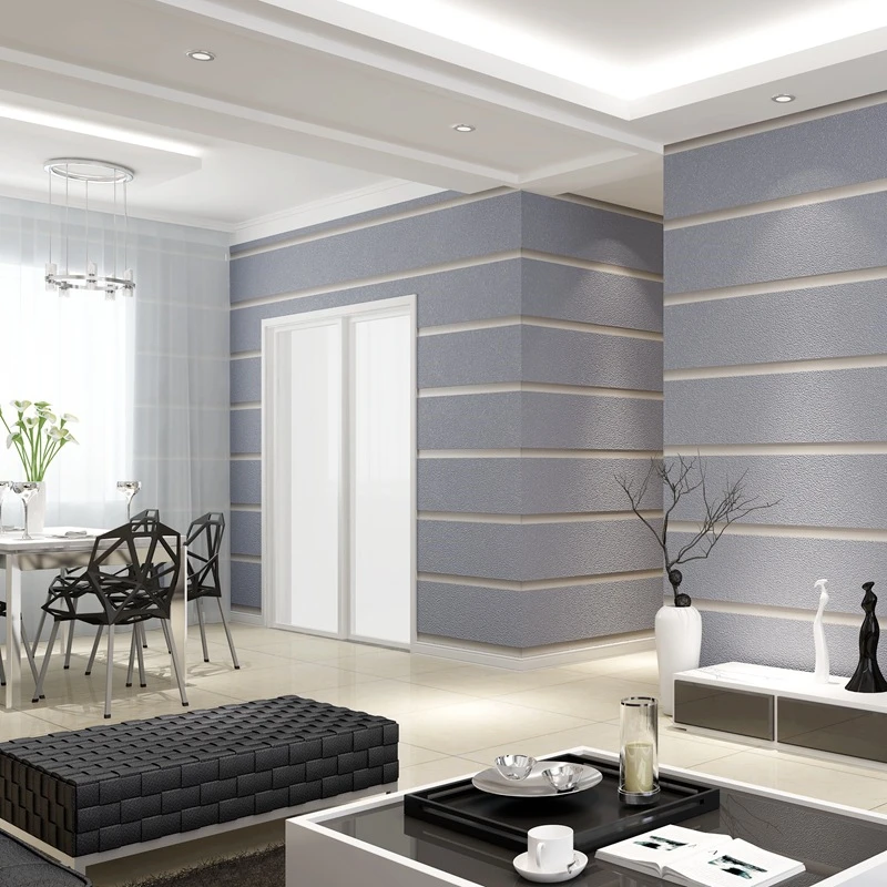 Beige 3D Wide Striped Wallpaper Bedroom Living Room Background Wall Thickened Deerskin Velvet Modern Minimalist Wall Stickers