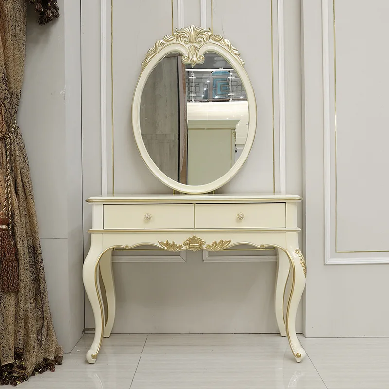 French light luxury dressing table combination European style beech wood dressing table white dressing table carved table