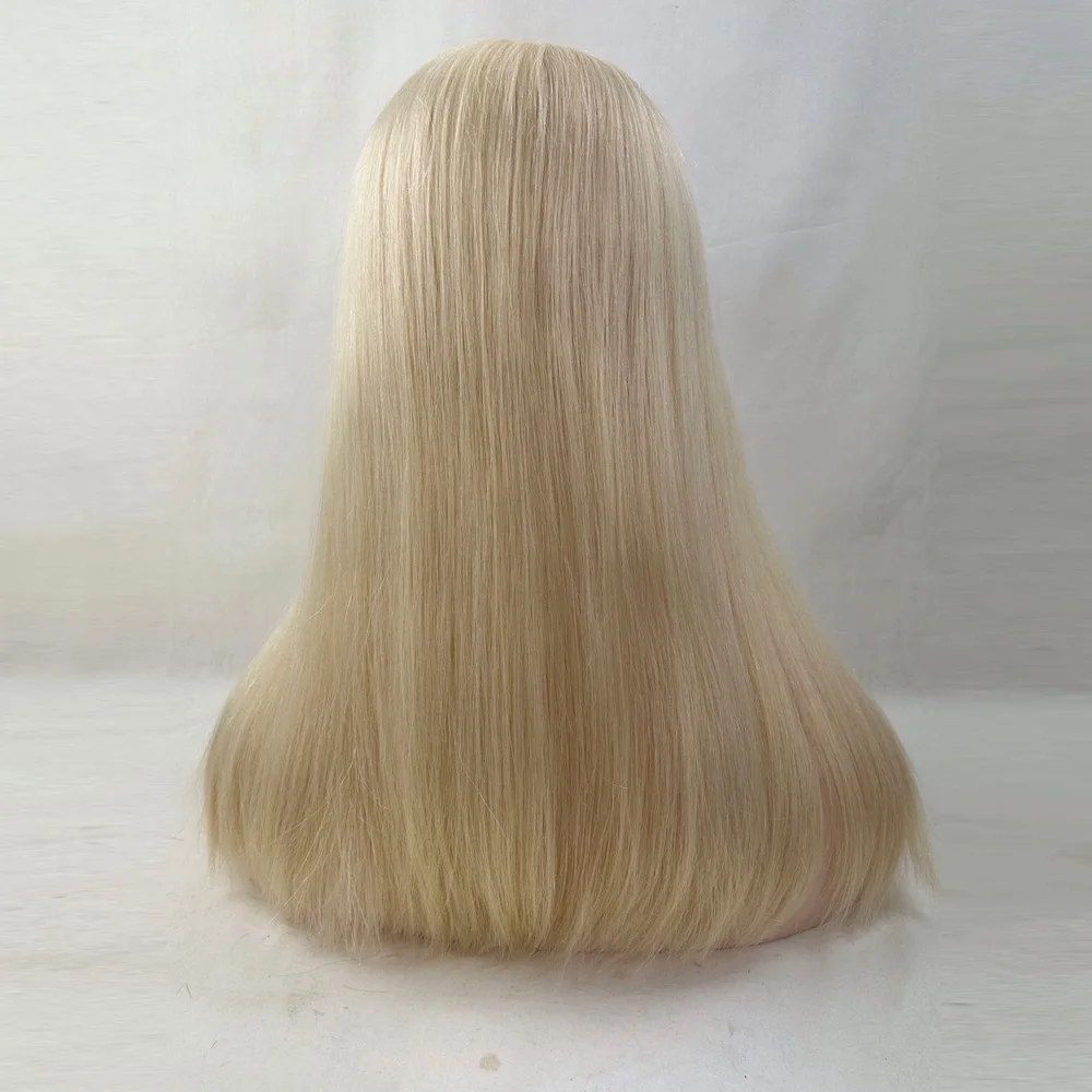 60# Color Blonde Lace Front Hair Topper With Clips For Women Hand Tied Virgin Human Hair Toupee For Thinning Hair