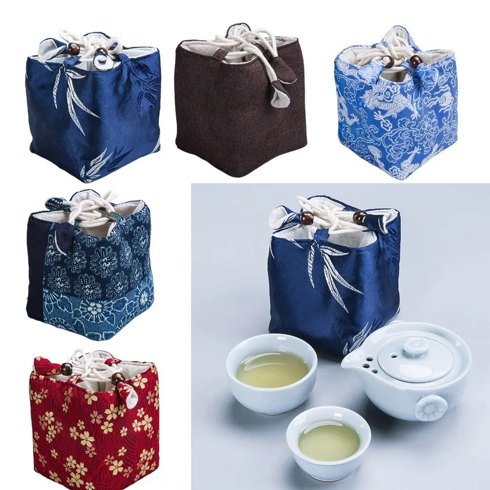 Empty Tea Cup Set Storage Bag Portable Teapot Travel Cloth Bag Vintage Teaware Handbag Teacup Organizer Pouch Outdoor Camping