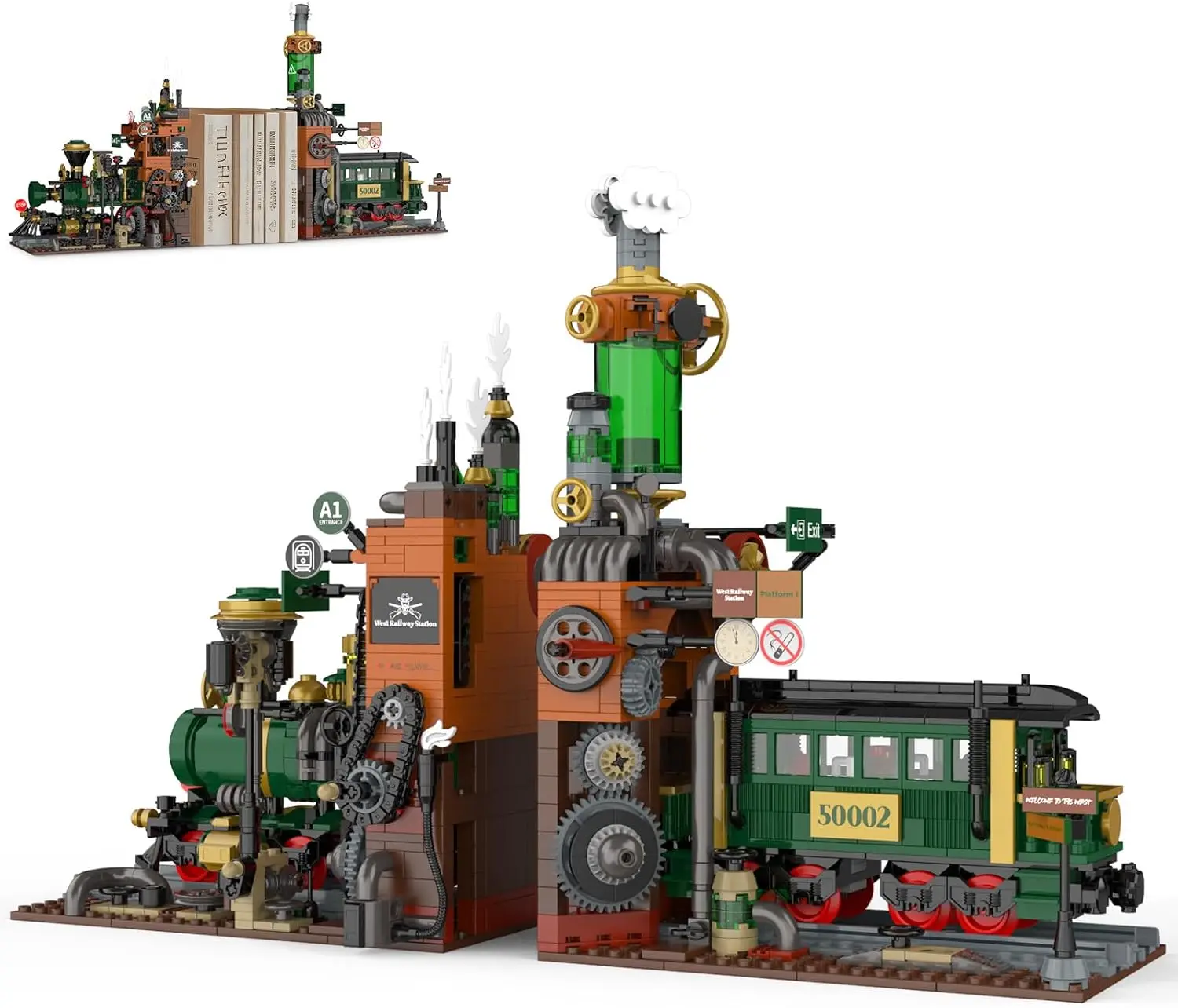 

Retro Steam Train Building Set, 2 in 1 Medieval Train Station Building Model, Train Book Ends Bookshelf DIY Toy Building Set, Ea