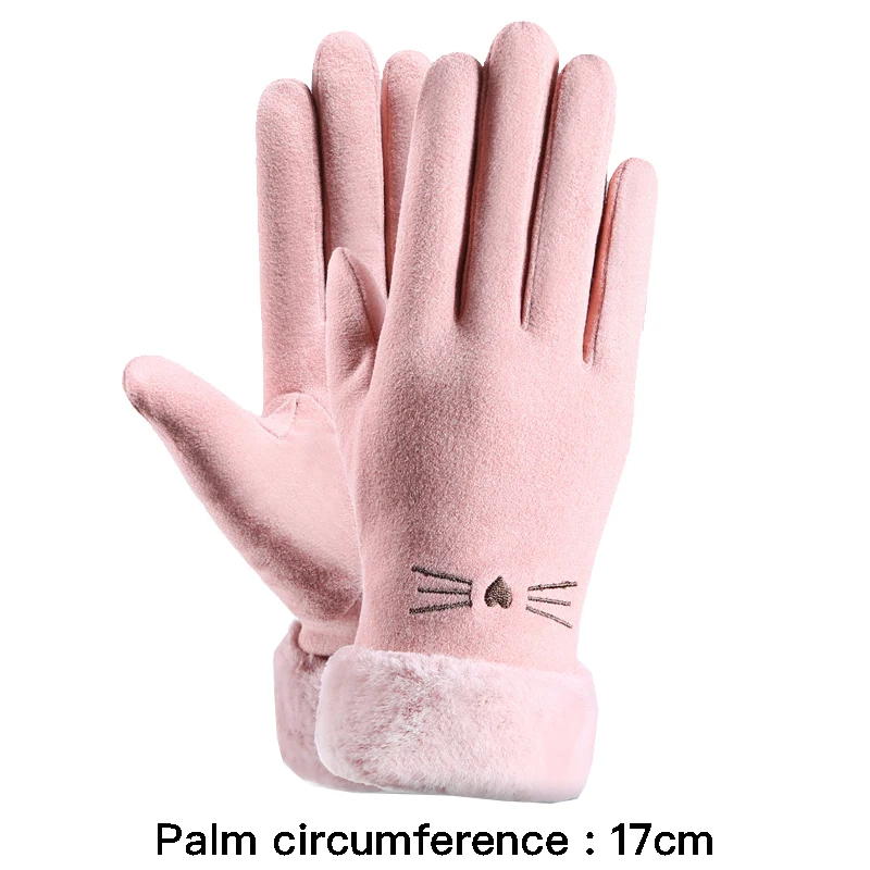 

High quality winter gloves for women suede fur lining hand warmer new 2024 elegant cute gloves - pink beige grey