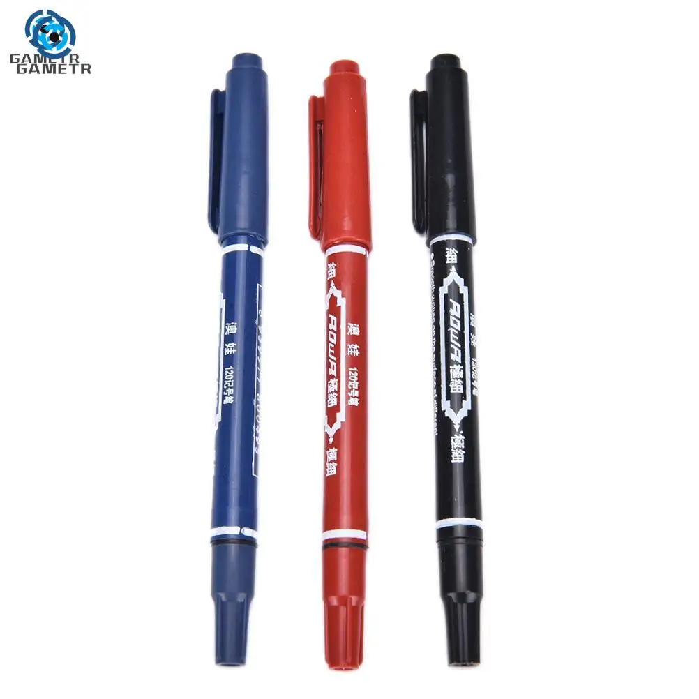 Waterproof ponta dupla marcador canetas, papelaria escritório, oleosa arte, preto, azul, vermelho, escritório, estudante, manga, 0.5, 1.0mm Nib, 1pc