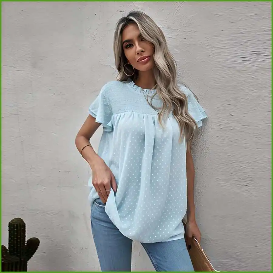 

Женский летний новый шифоновый свободный пуловер, футболка с круглым узлом Ne ort Sve, тонкий хлопковый топ, одежда Quali