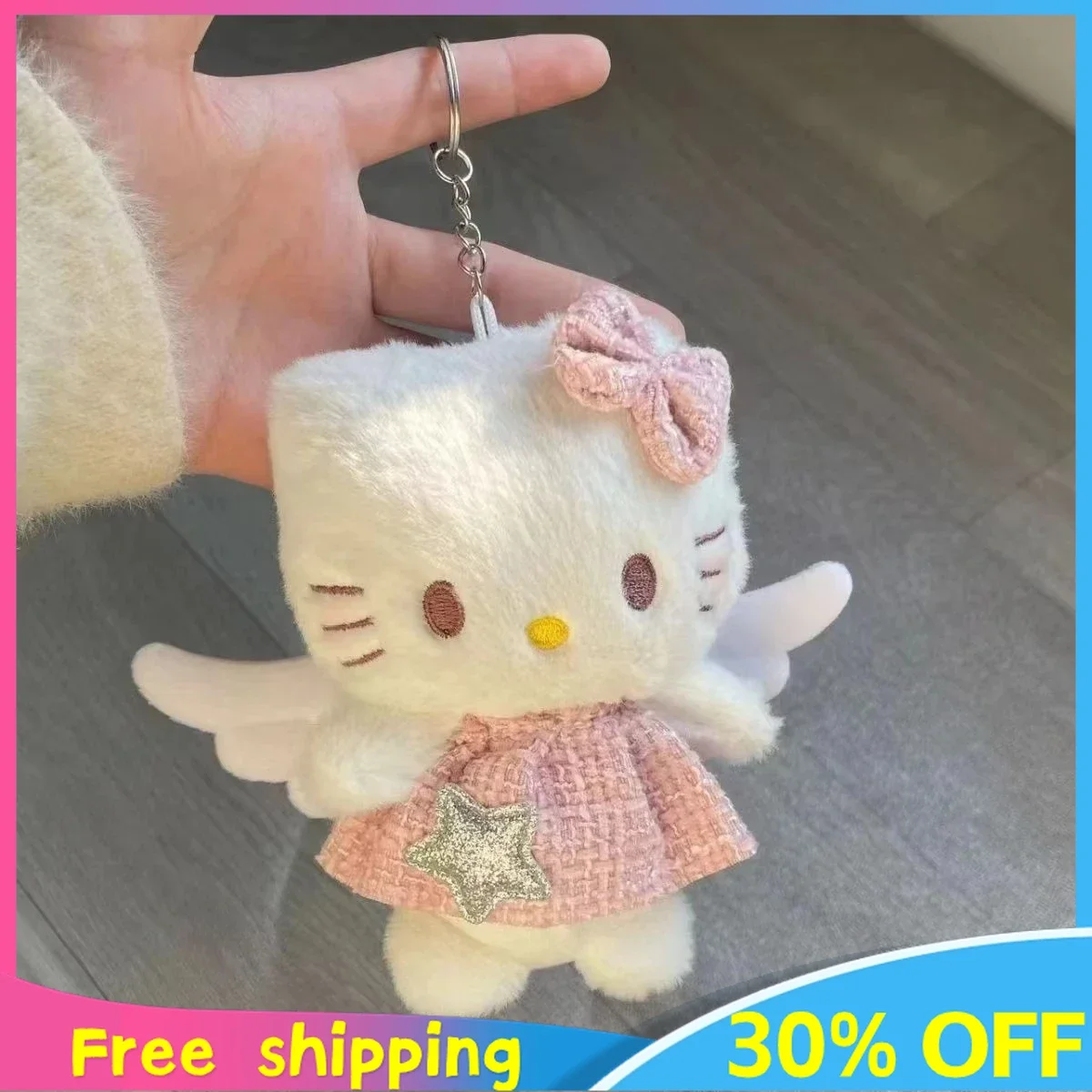 10cm Angel Hello Kitty with Wings Sanrio Cute Plush Doll Metal Keychain Peripherals Action Figure Doll Kids Birthday Gift Toys