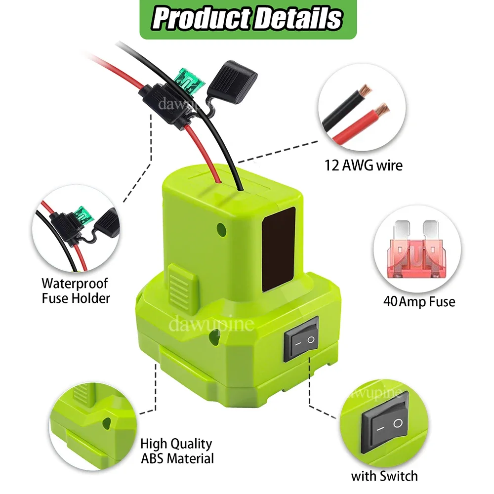 ワイヤーハーネスコネクタ電源ホイールDIYアダプター40Aヒューズ、リョービ18Vリチウムイオンバッテリー用、ペグペレーゴ子供用乗用玩具P107 P108対応