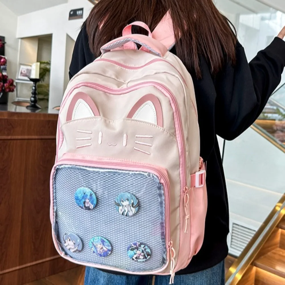 التطريز الكرتون Ita حقيبة سعة كبيرة نمط Preppy جيب شفاف Itabag لطيف دمية شارة عرض حقيبة مدرسية الطالب