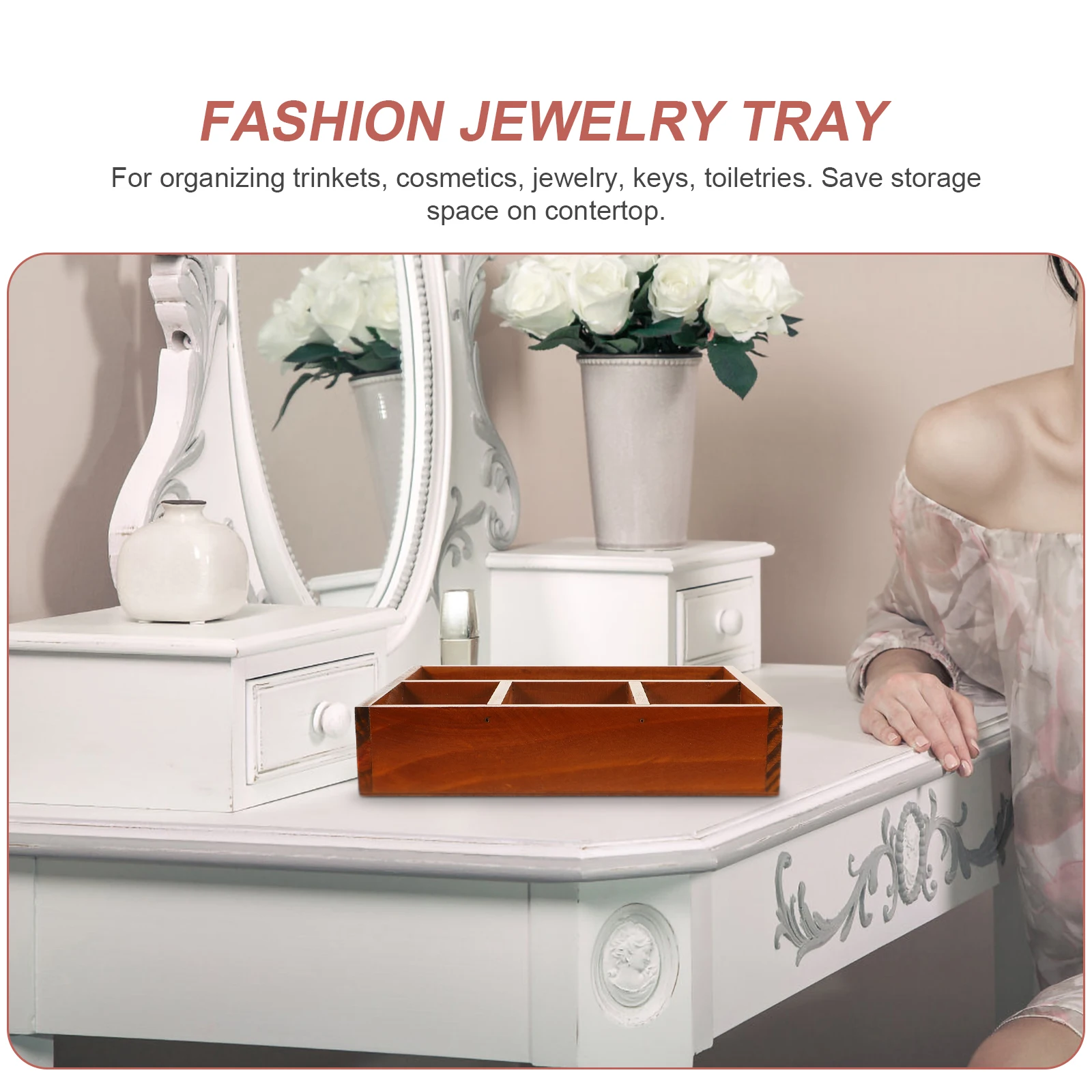 

Wooden Storage Box Vintage Desktop Organizer Tray for Jewelry Makeup Sundries Home Organizing Smooth Edges Save Space