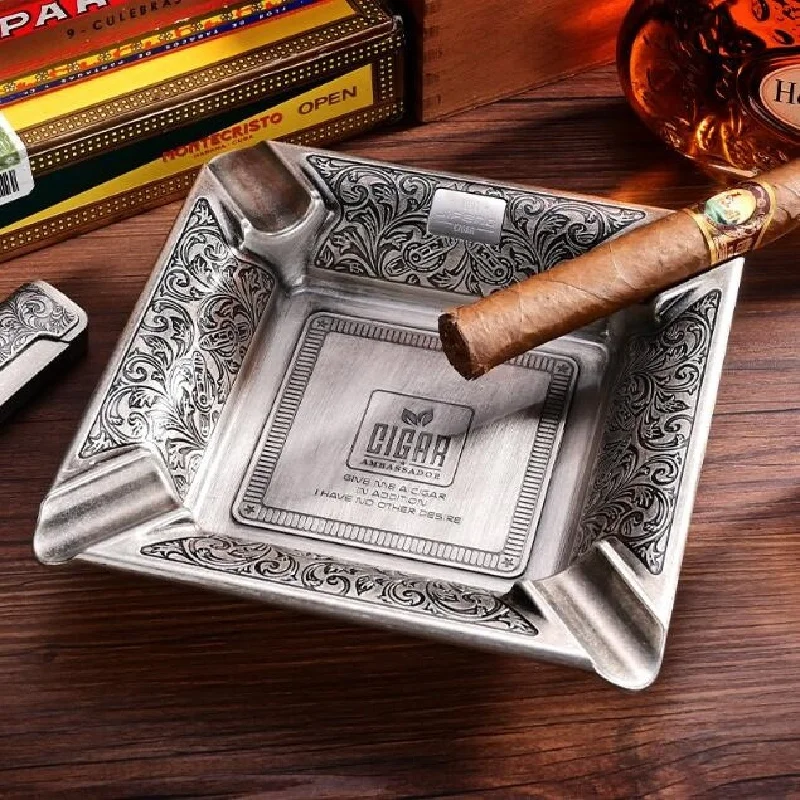 

Original High End Cigar Ashtray Copper Alloy Luxury Square Novel Cendrier A Cigare Tray For Cohiba Trendy Home Table Decoration