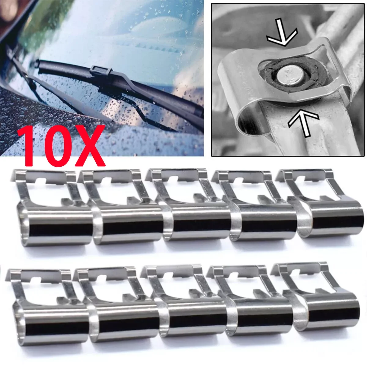 

10pcs Windscreen Wiper Blade Assembly Wiper Linkage Rods Motor Pull Rods Repair Clips Repair Clamp Spring Kit Universal